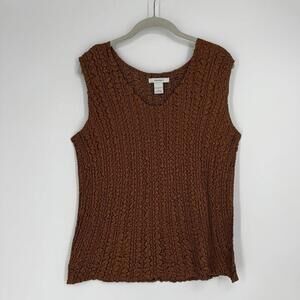 Vintage 90s y2k tank top Dressbarn brown crinkle stretch fall boho grunge casual